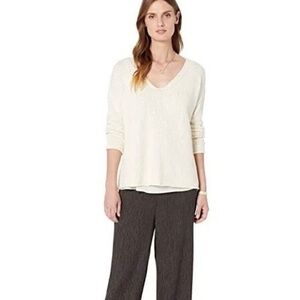 Eileen Fisher V Neck ITALIAN YARN COTTON Ecru Ivory Pullover Sweater size XL
